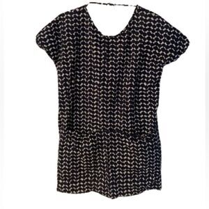 COS Navy & White Geometric Print Cotton Shift Dress Size 2 | Relaxed Loose Fit